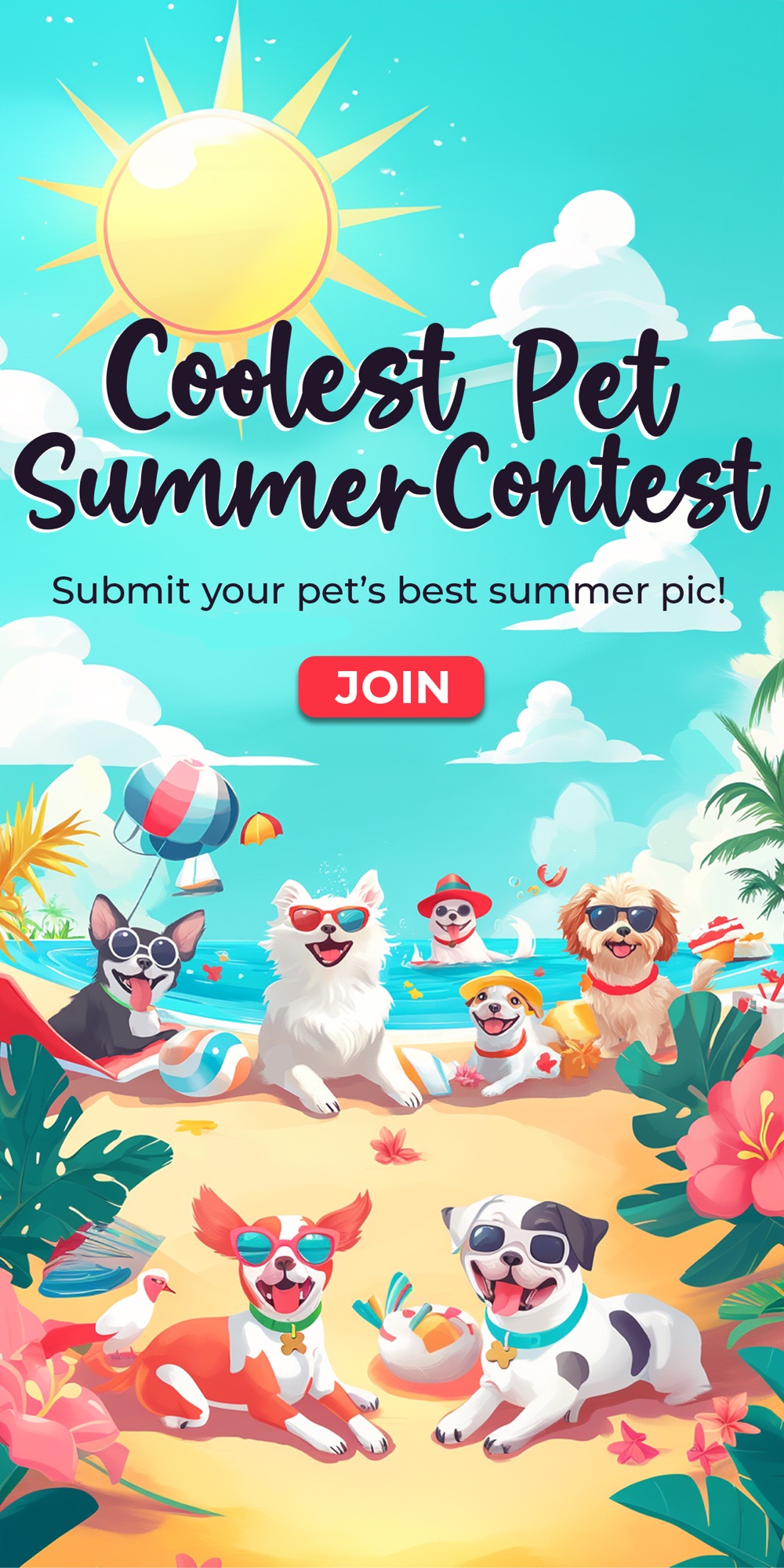 Sweeps.pet illustrated beach banner